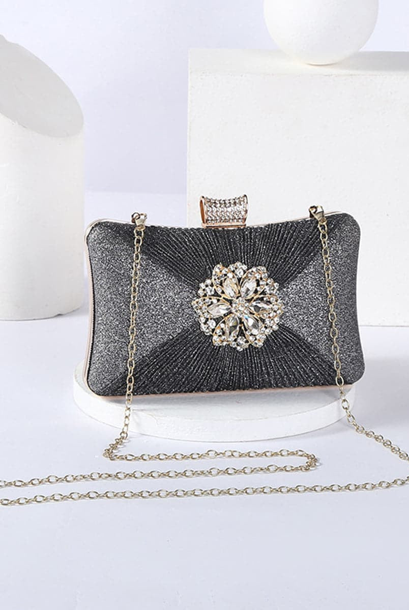 Fold Inlay Stone Square Evening Clutch Bag Shoulder MNBF011