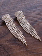 Missord Metal Inlay Rhinestone Tassel Earrings MSE101074