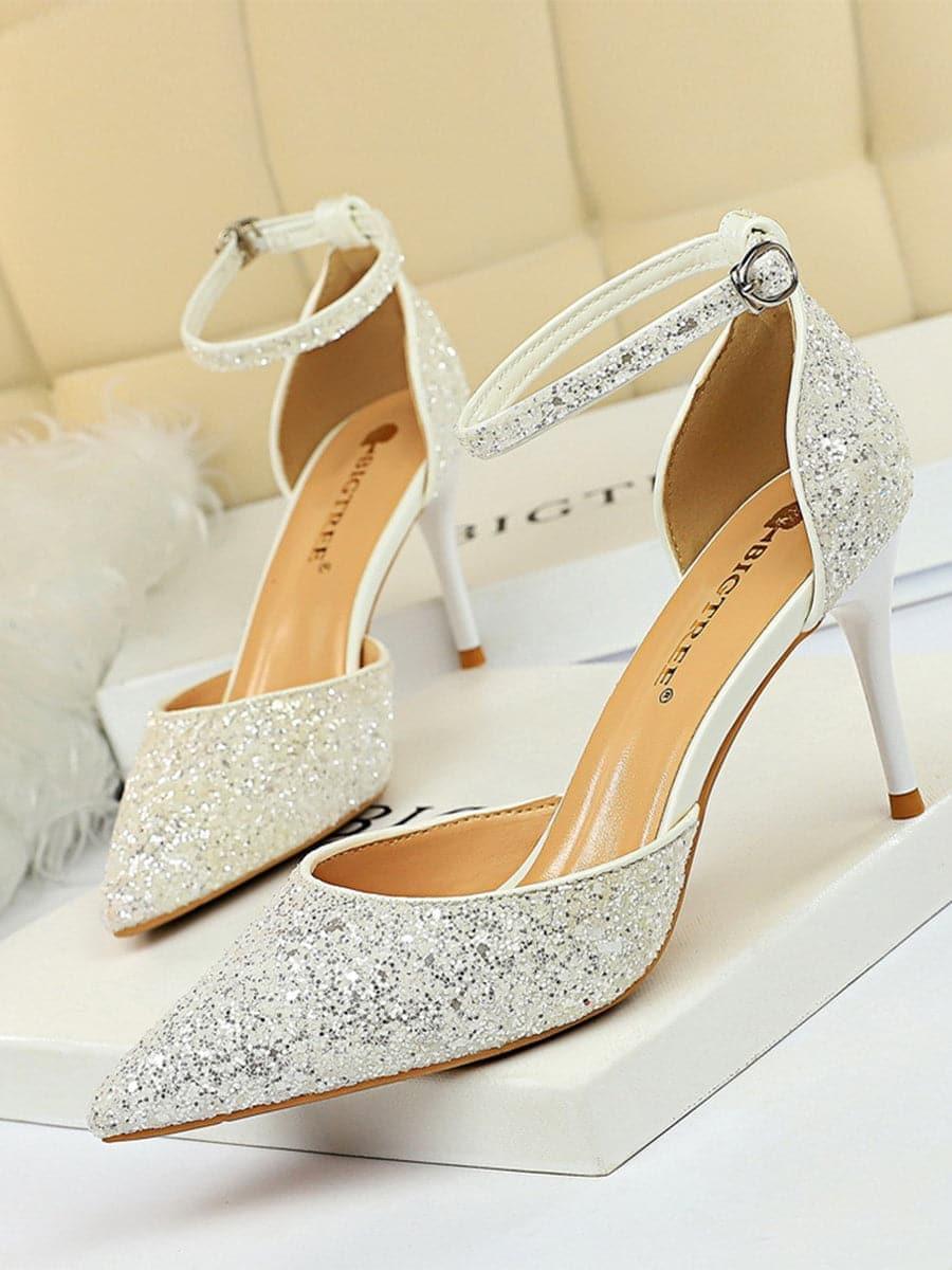Metal Thin Buckle Sequins High Heel Sandals MHE1015 - MISS ORD