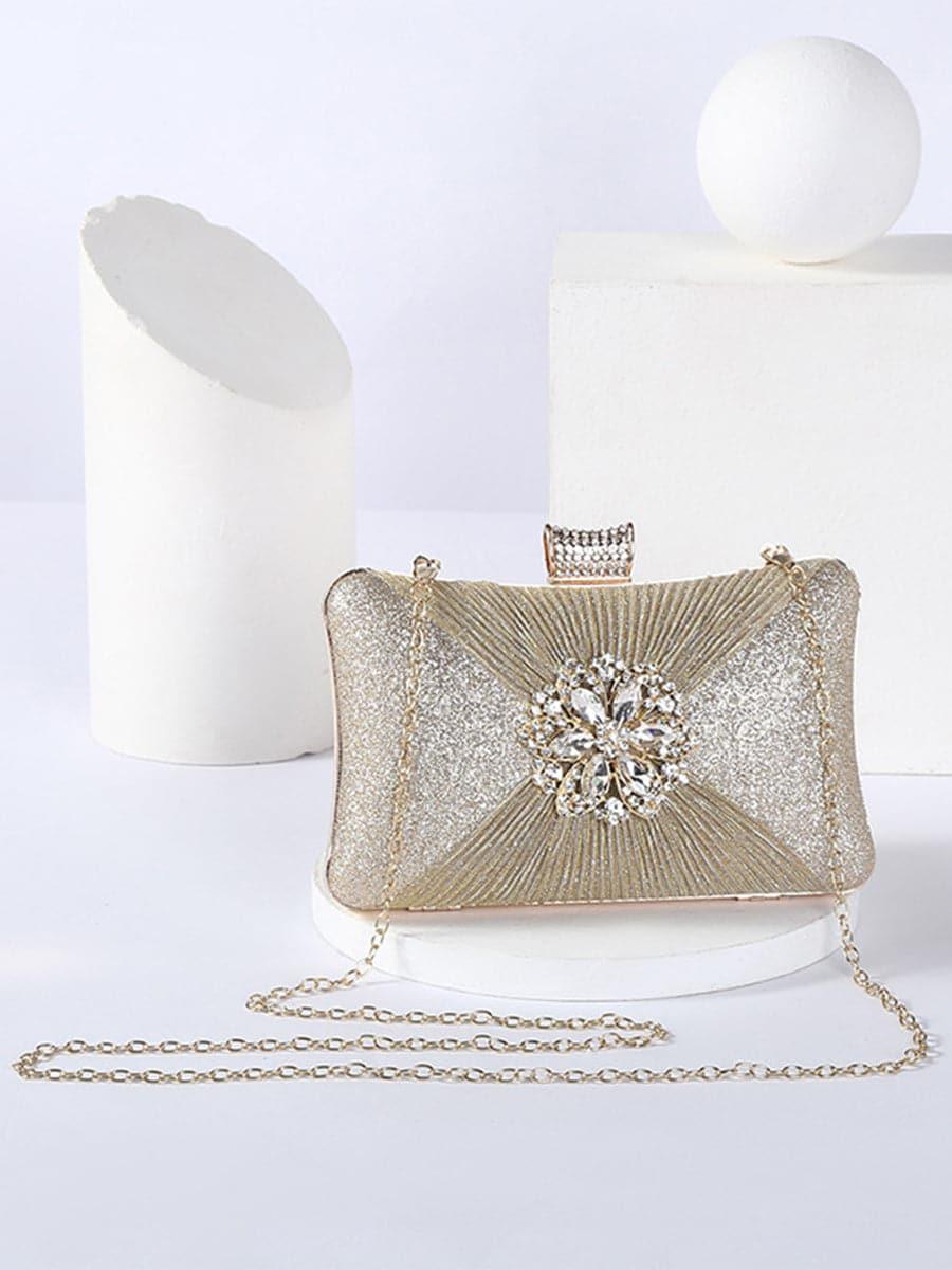 Fold Inlay Stone Square Evening Clutch Bag Shoulder MNBF011 - MISS ORD