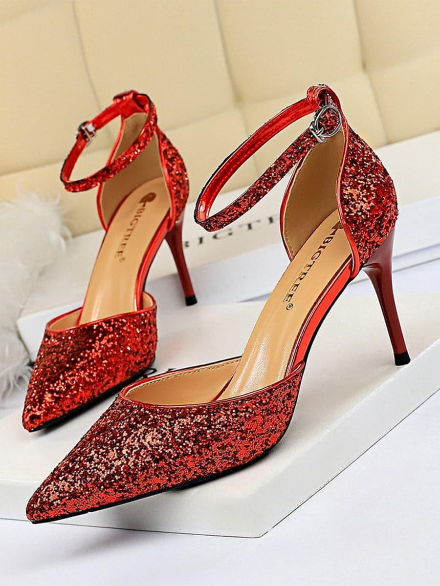Metal Thin Buckle Sequins High Heel Sandals MHE1015 - MISS ORD