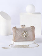 Fold Inlay Stone Square Evening Clutch Bag Shoulder MNBF011