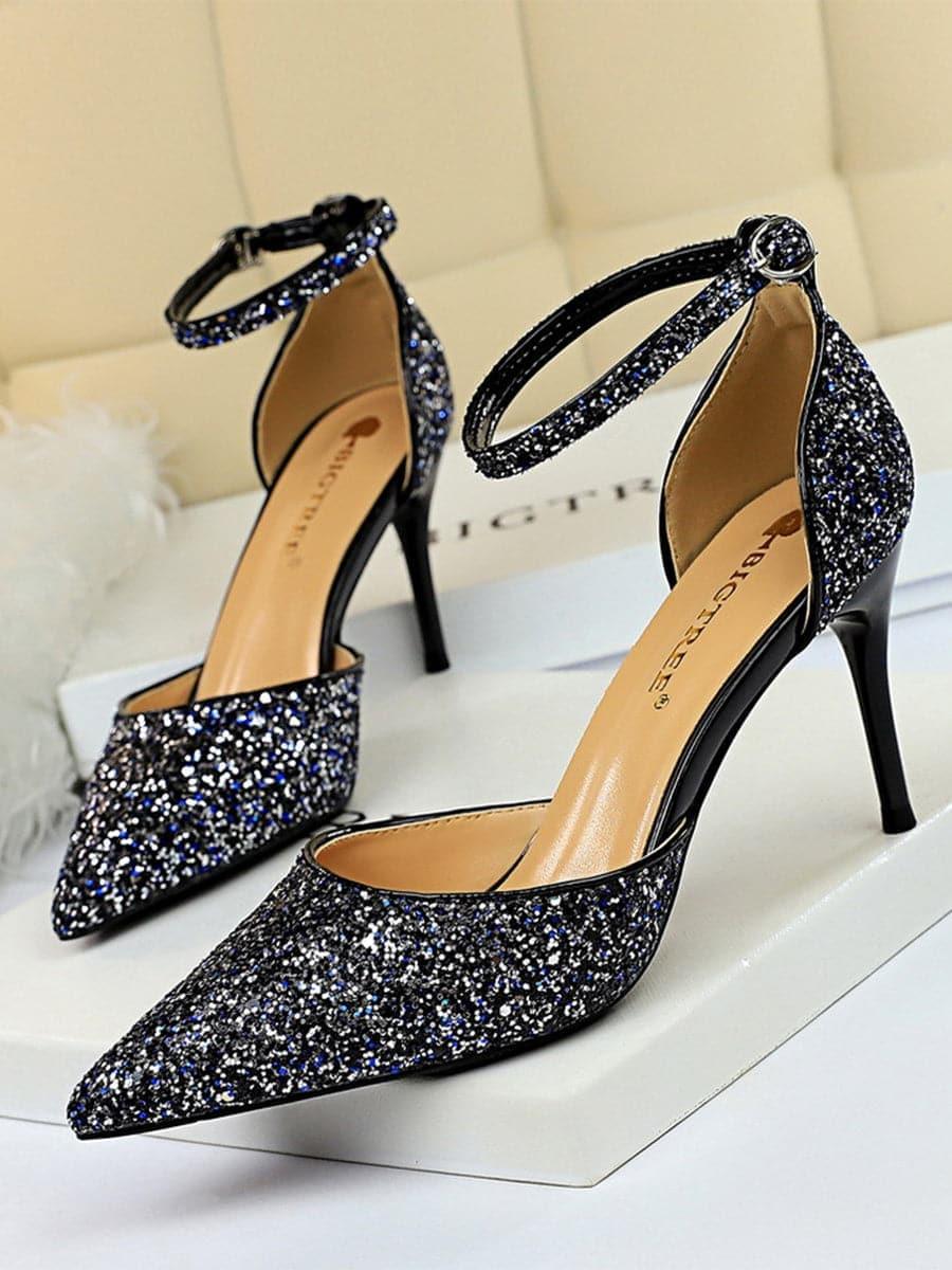 Metal Thin Buckle Sequins High Heel Sandals MHE1015 - MISS ORD