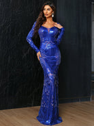 Formal Contrast Mesh Sequins Bodycon Evening Dress XH1683