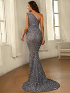 One Shoulder Cut Out Sequins Maxi Grey Evening Dress XJ1738 MISS ORD