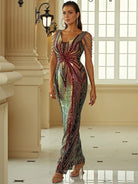 V Neck Elegant Multicolor Maxi Sequin Prom Dress M02092 MISS ORD