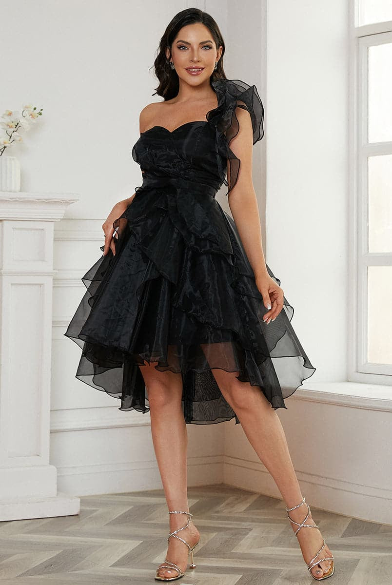 Irregular Ruffles Black Homecoming Dress JMH3038