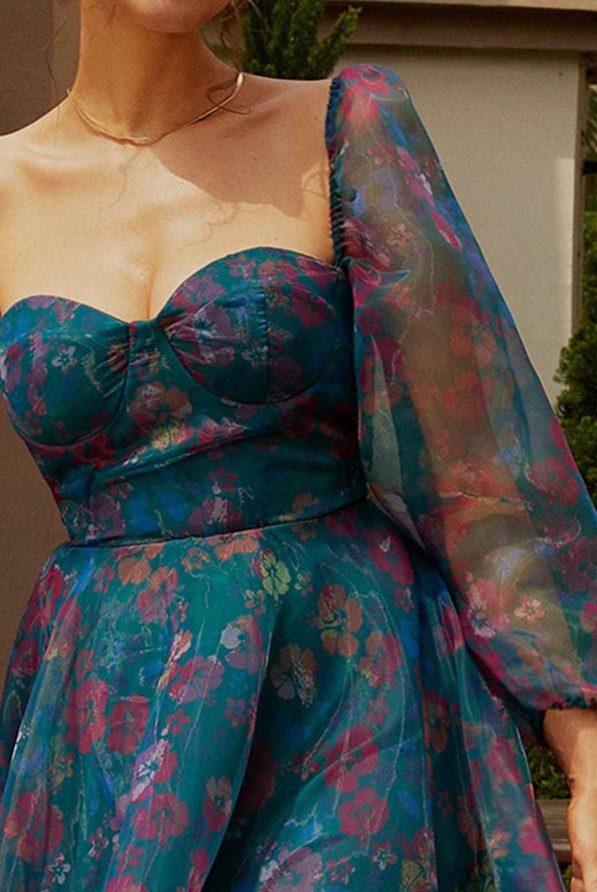 Floral Lantern Sleeve Mesh Print Mini Tulle Prom Dress XH1881 MISS ORD