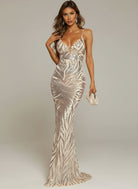 Mermaid Hem Sequin Gold Maxi Prom Dress M01737