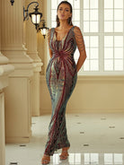 V Neck Elegant Multicolor Maxi Sequin Prom Dress M02092 MISS ORD