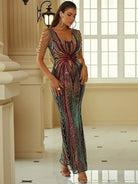 V Neck Elegant Multicolor Maxi Sequin Prom Dress M02092 MISS ORD