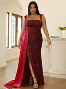 Plus Size Sleeveless Draped Brown Sequin Prom Dress PXH2162 MISS ORD