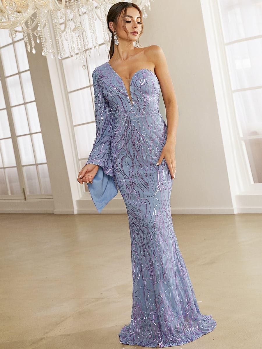 Sweetheart One Shoulder Off Purple Sequin Prom Dress XH2277 - MISS ORD