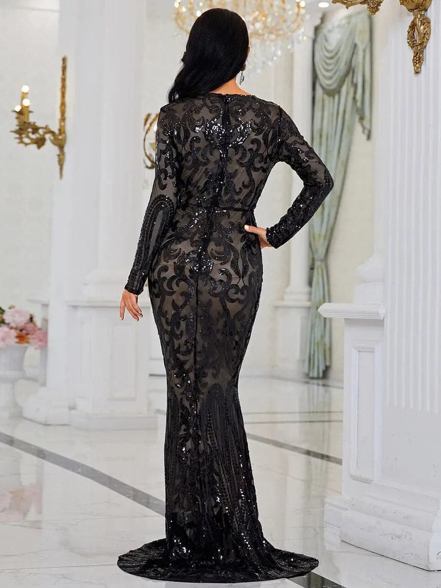 Formal Long Sleeve Sequin Evening Dress FT8578