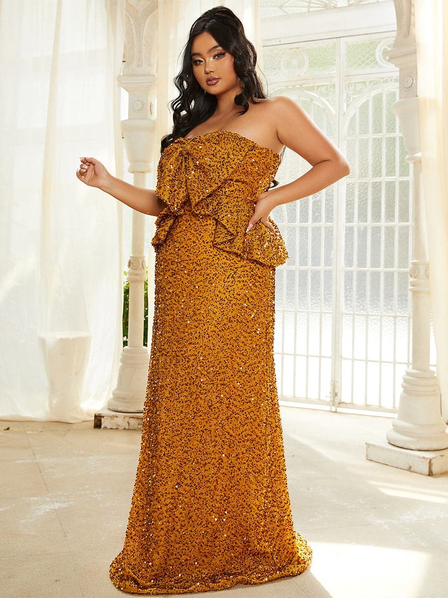 Plus Size Ruffle Bow Sequin Ginger Evening Dress PJM022L MISS ORD