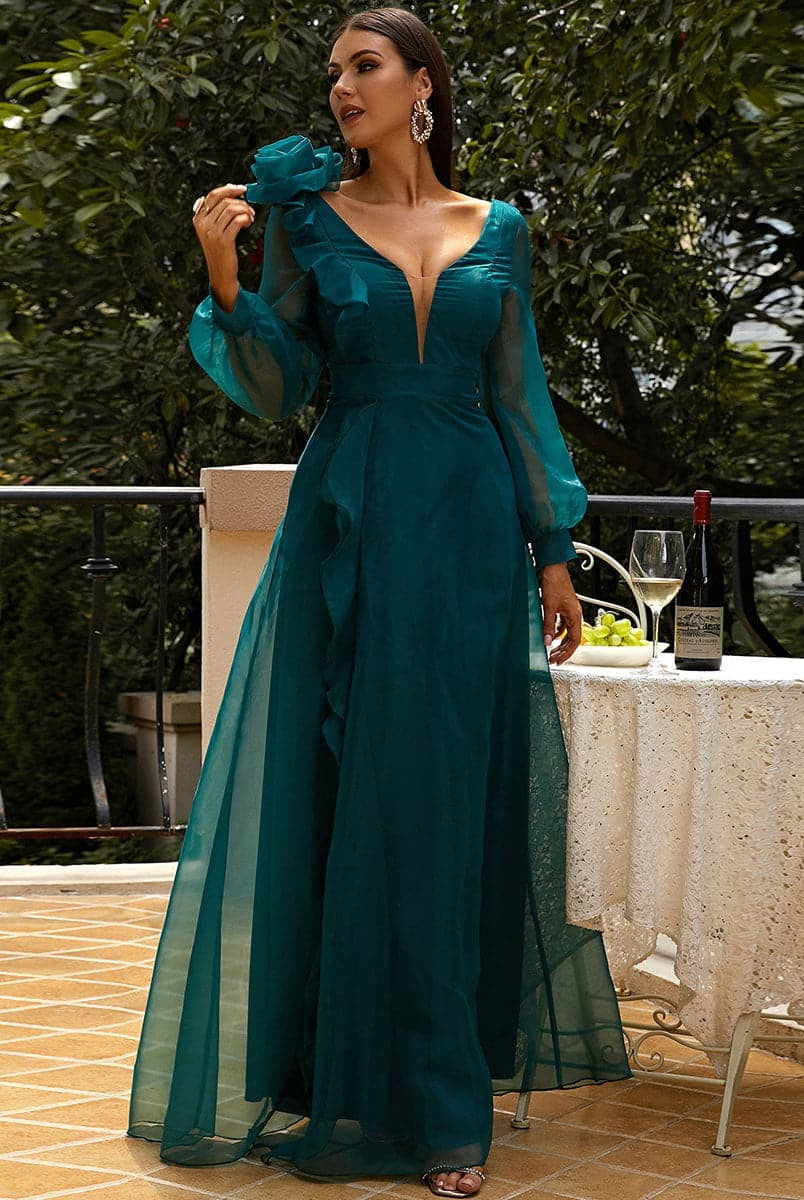 Mesh Tulle Designer  Green Prom Dress XJ1155