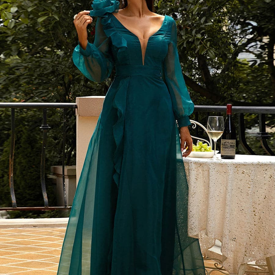 Mesh Tulle Designer  Green Prom Dress XJ1155