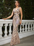 V-Neck High Waist Sleeveless Sequin Mermaid Gold Evening Dress XJ1994 MISS ORD