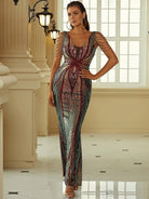 V Neck Elegant Multicolor Maxi Sequin Prom Dress M02092 MISS ORD