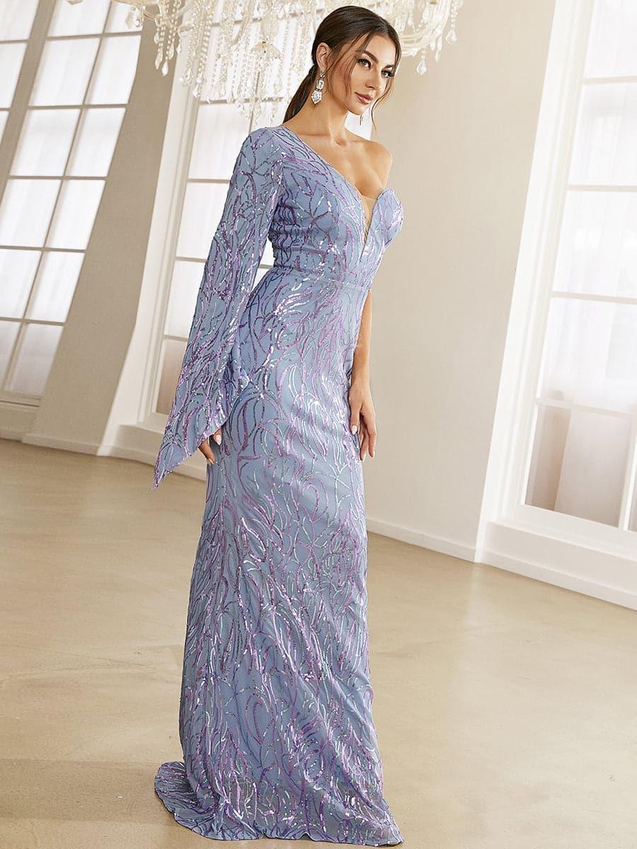 Sweetheart One Shoulder Off Purple Sequin Prom Dress XH2277 - MISS ORD