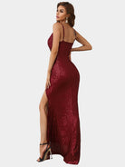 Deep V-Neck Sequins Red Maxi Cami Dress M01224 MISS ORD