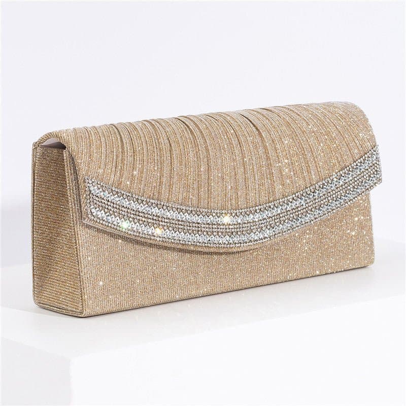 Inlay Stone Ruched Chain Shoulder Evening Clutch Bags MNBF053 - MISS ORD