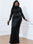 Plus Size Turtleneck Formal Mermaid Sequin Black Prom Dress P0147 MISS ORD