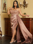 Plus Size Strapless Sequin A-Line Brown Evening Dress PXH1964 MISS ORD