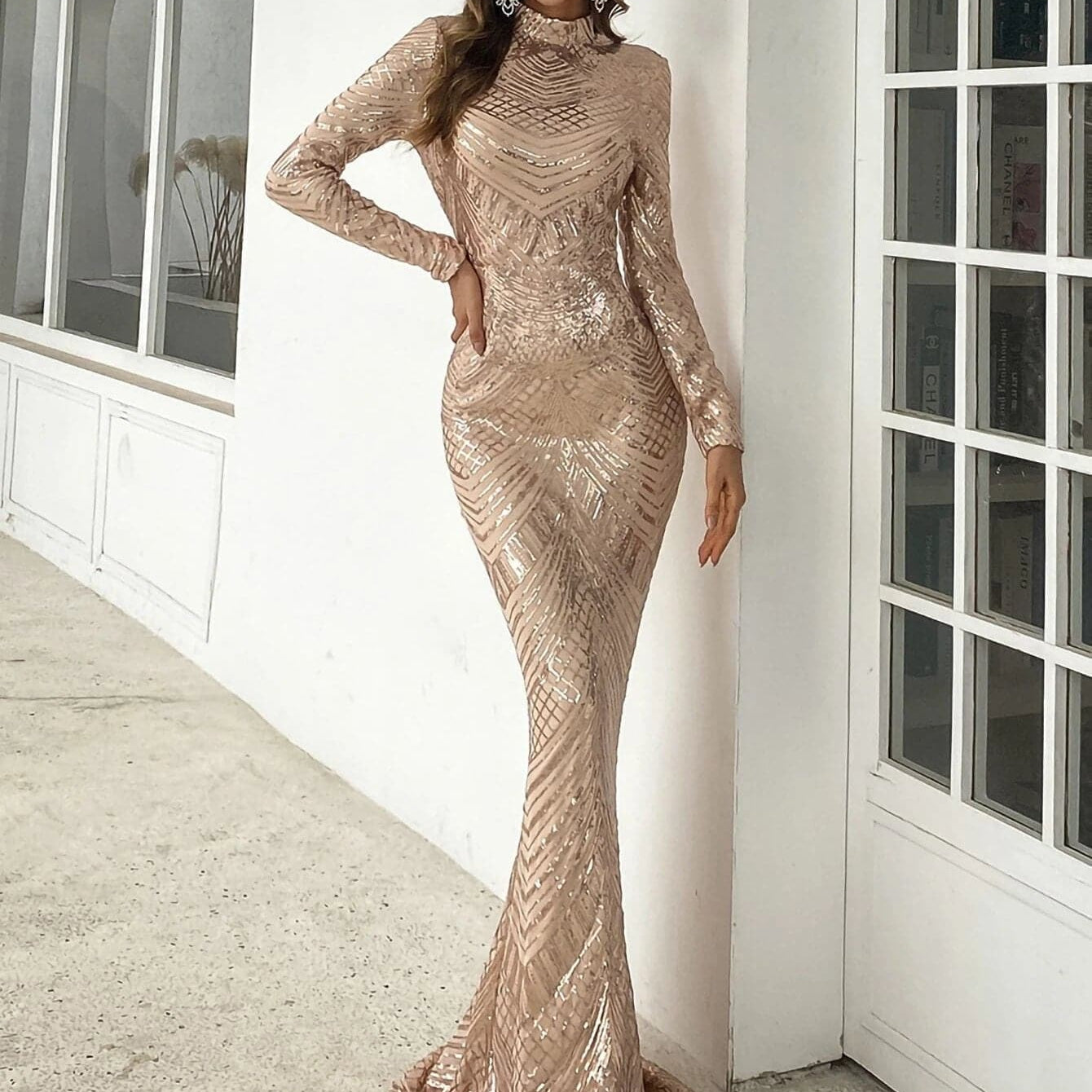 Formal Mermaid Sequin Dress M0649