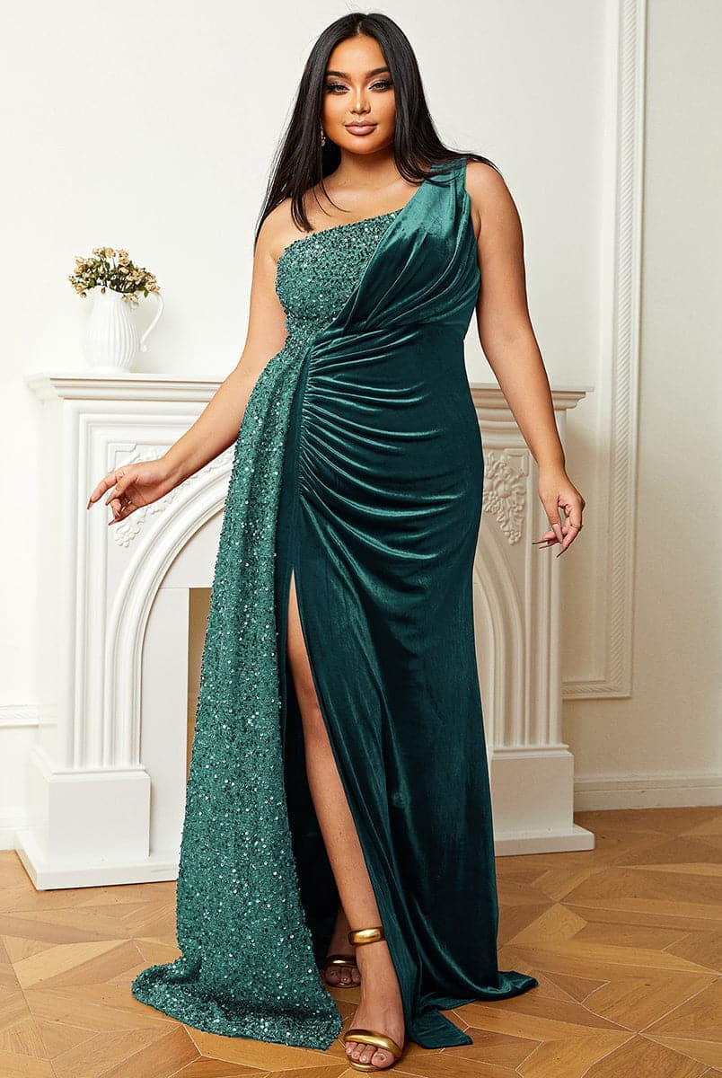 Plus Size Formal One Shoulder Split Thigh Prom Dress PXH2356