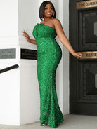 Plus Size Strapless Glitter Sequin Maxi Prom Dress PXJ978